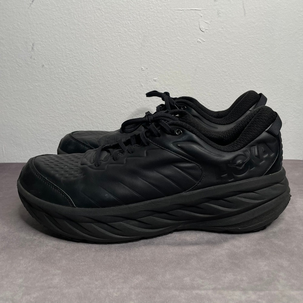 Hoka One One Bondi SR Slip Resistant Shoes Mens 15 Triple Black Leather Cushion - Picture 2 of 10